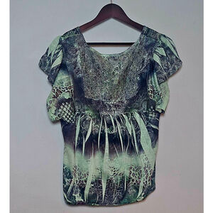 Women's New World Green Printed Top L